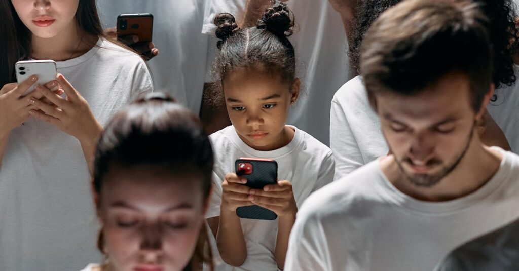 Jovens conectados em grupo para engajamento no TikTok