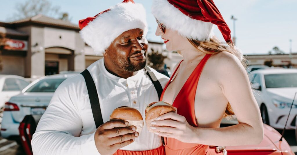 Pessoa interagindo com posts do Instagram em evento sazonal colorido