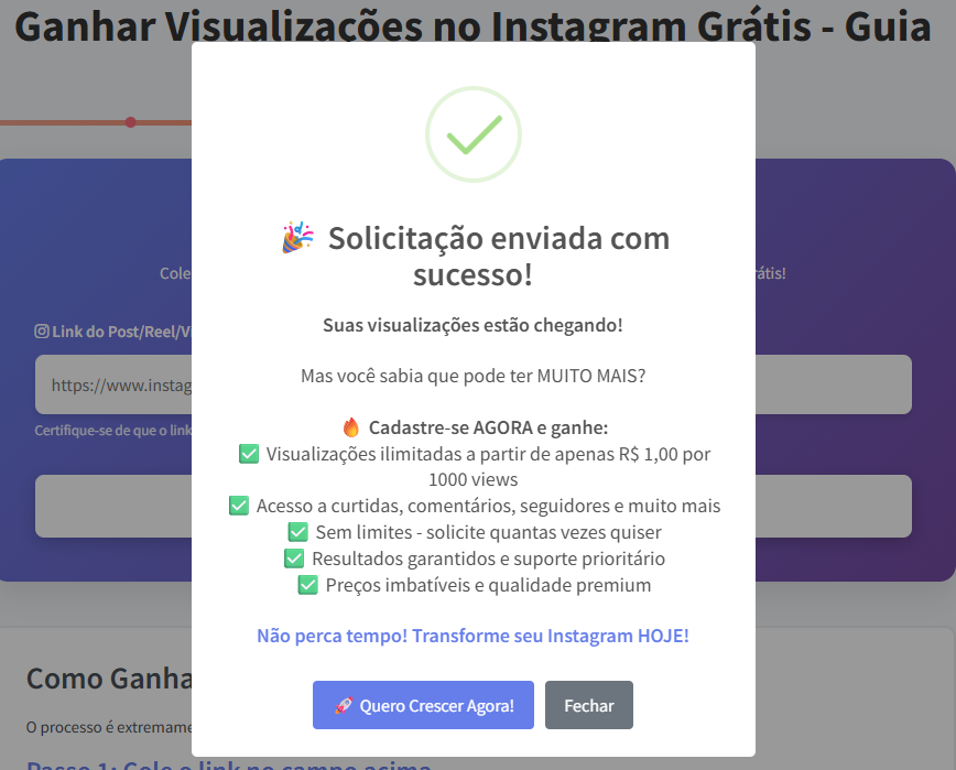 Ganhar visualizações no instagram grátis - Passo 3: Visualizações chegando