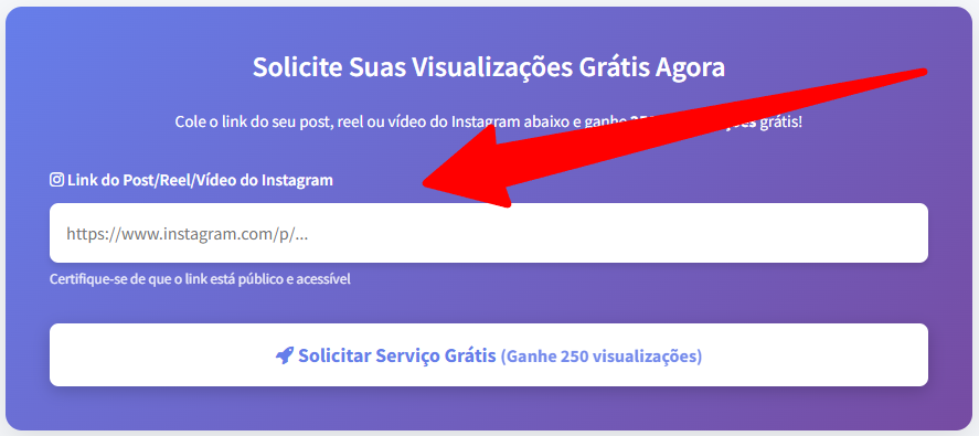 Como ganhar visualizações no instagram grátis - Passo 1: Cole o link